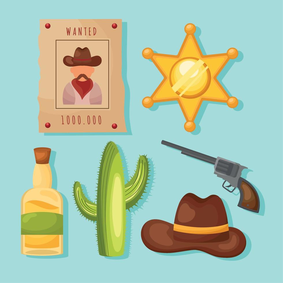 six wild west icons vector