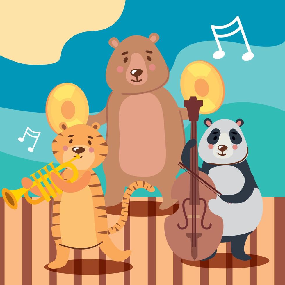 tres animales tocando instrumentos vector