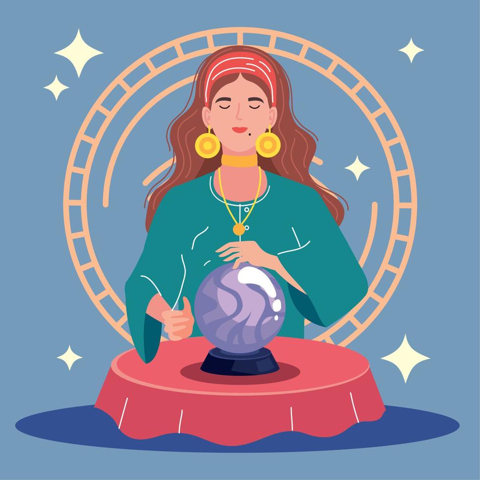 fortune teller with crystal sphere vector