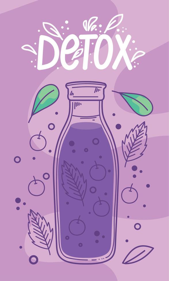 detox lettering and blueberries juice vector