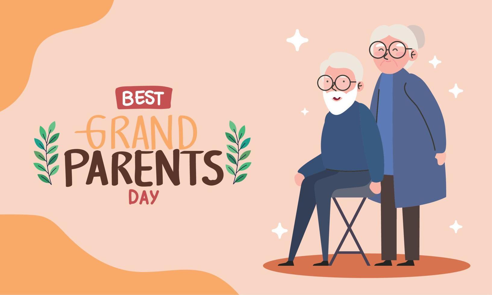 grandparents day lettering with old parents vector