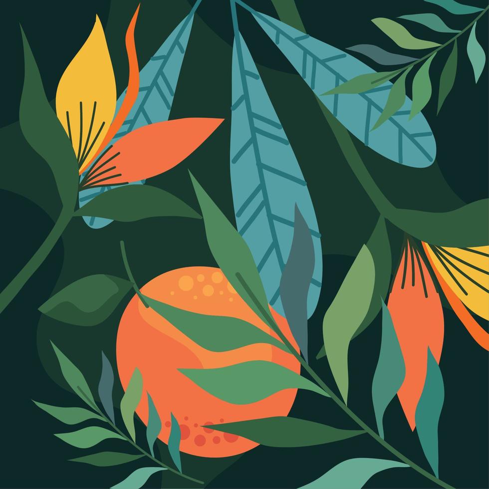 heliconias flowers and orange pattern vector