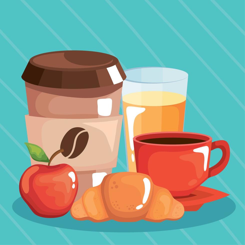 coffee and apple with croissant vector