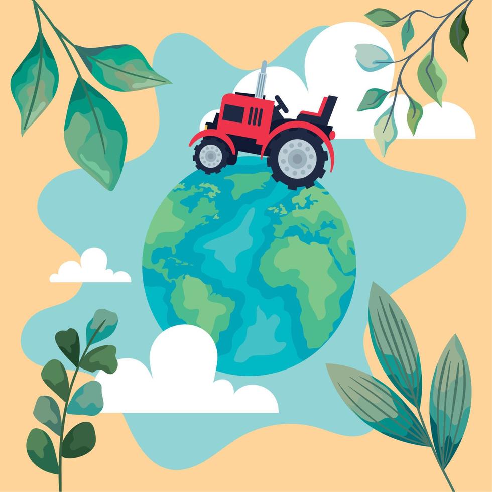 tractor in world planet vector