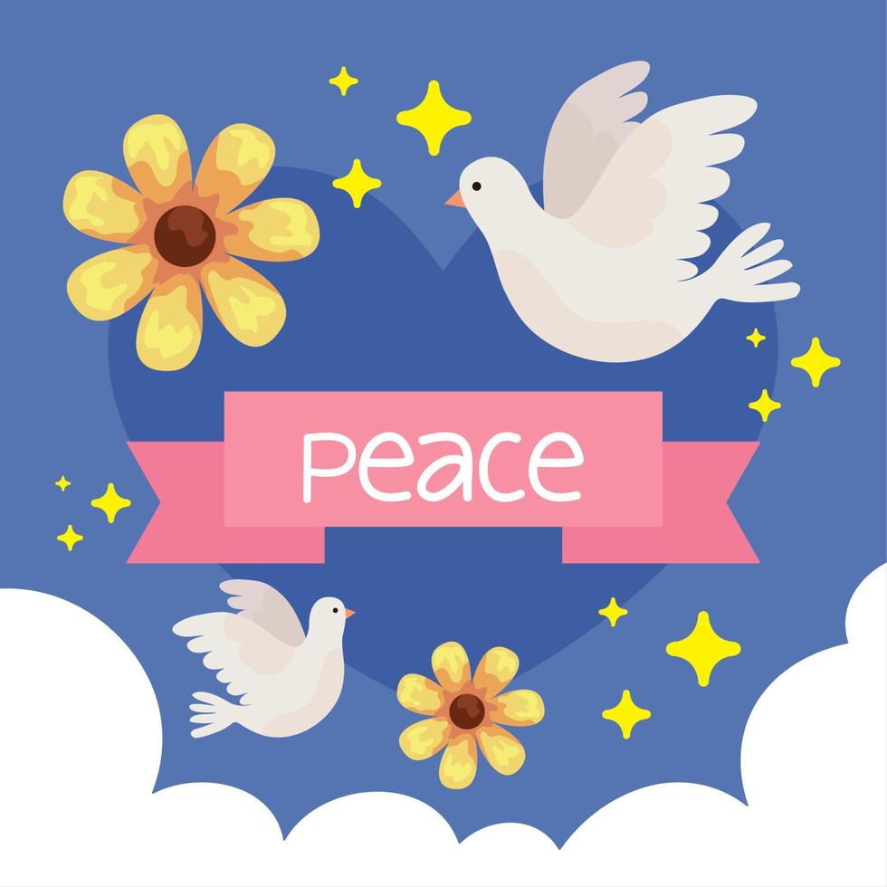 peace lettering in ribbon with dove vector