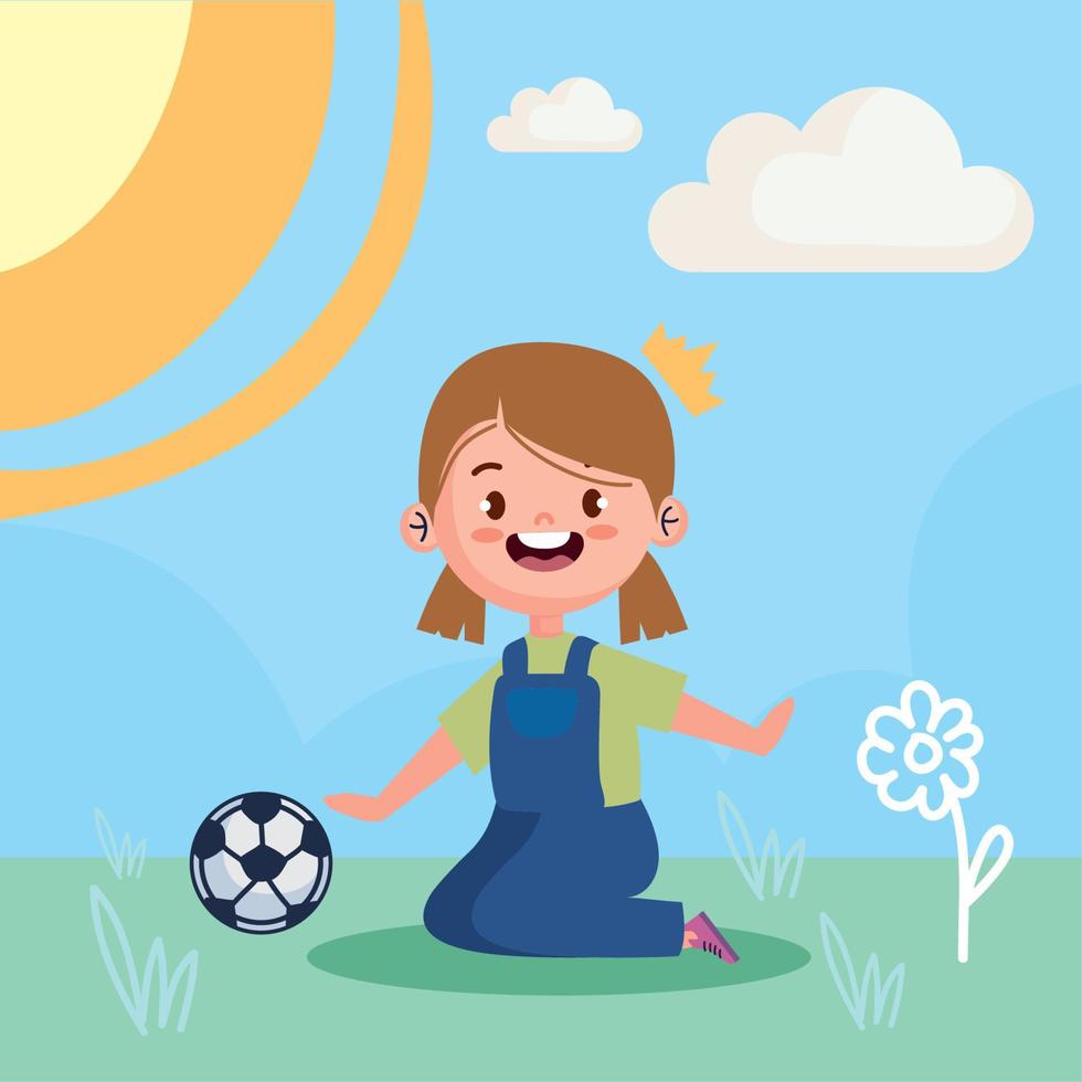 niña jugando al fútbol vector