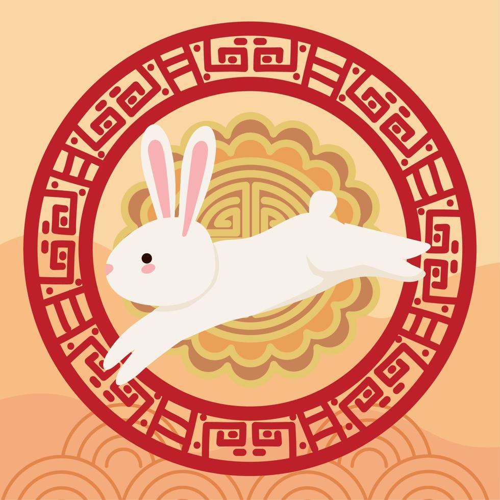 chinese moon festival rabbit with frame vector