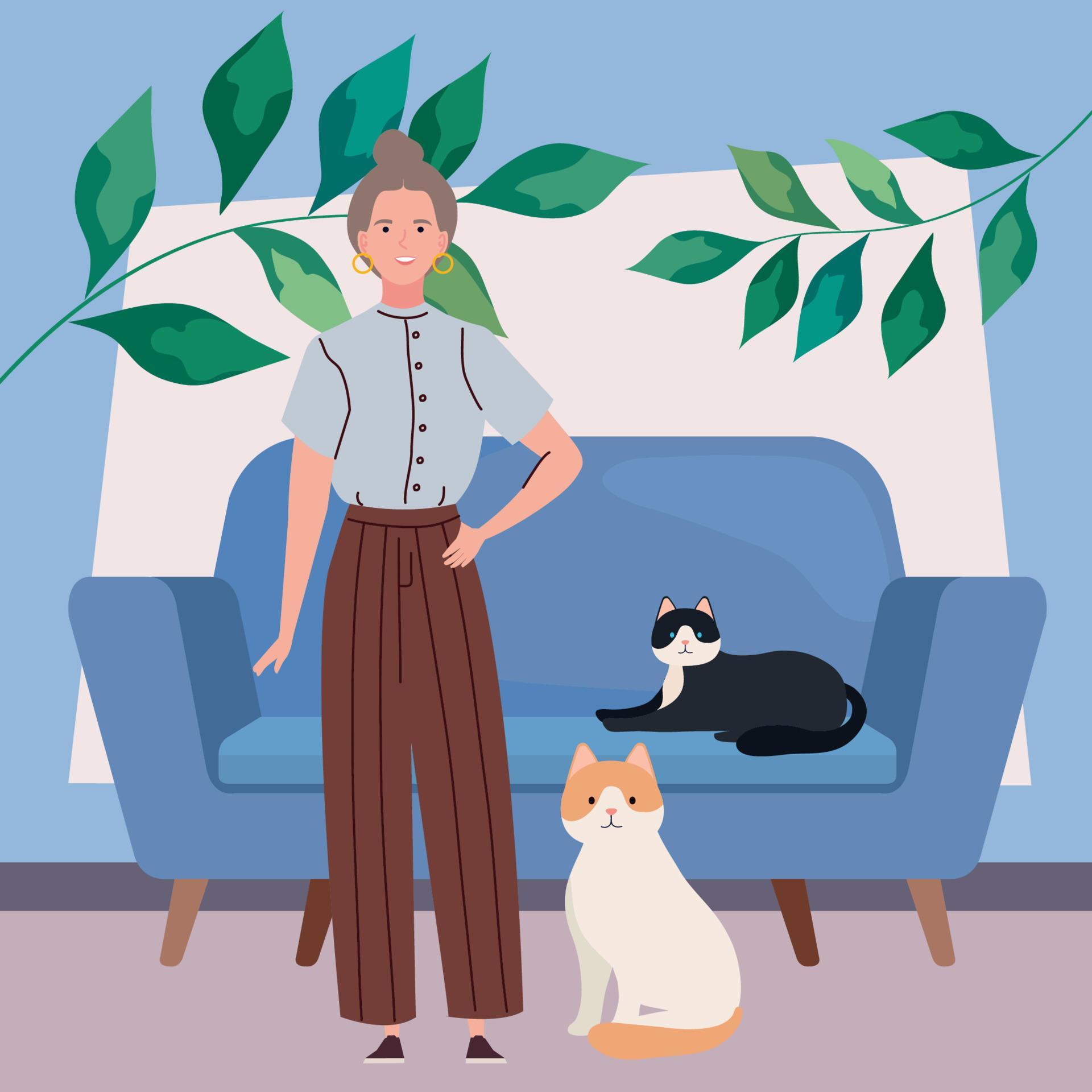 old woman modeling with cats 10479981 Vector Art at Vecteezy