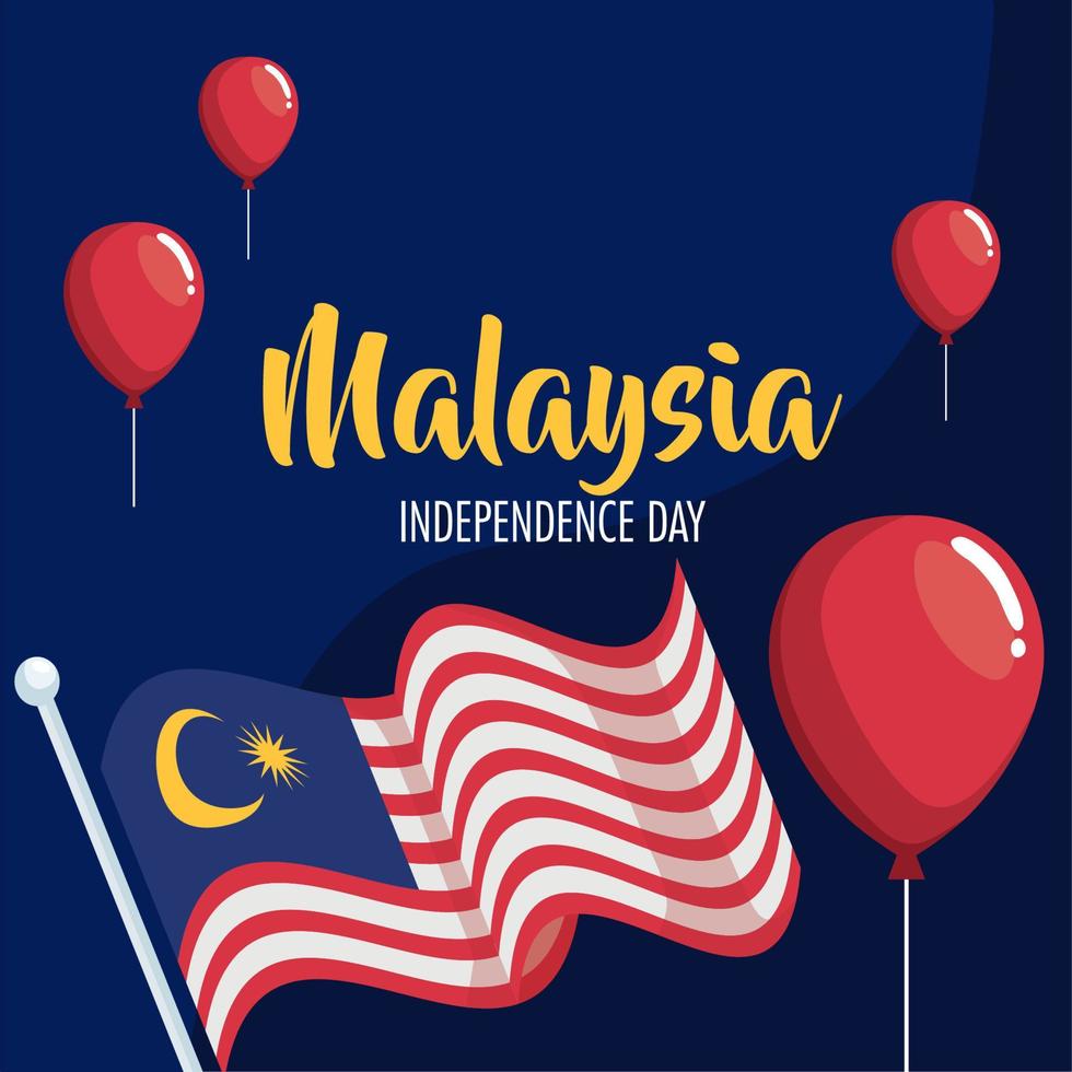 postal de letras del día de la independencia de malasia vector
