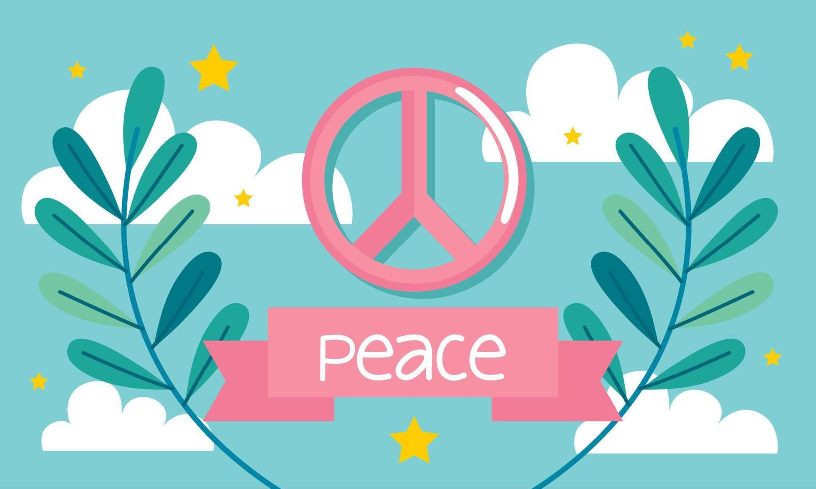 peace lettering in ribbon with symbol vector