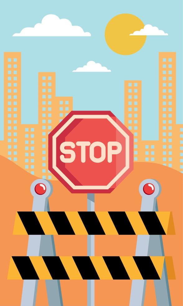 construction stop signal and barricade vector