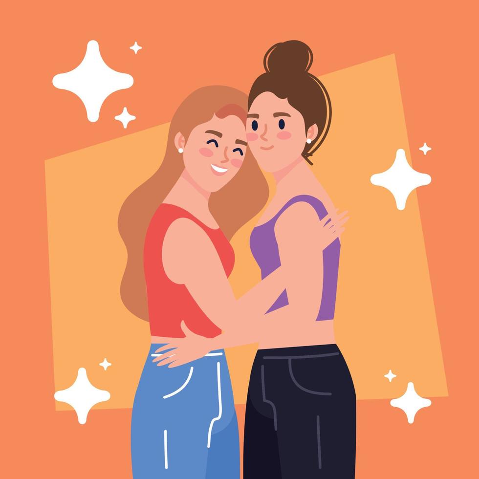 pareja de lesbianas abrazándose vector