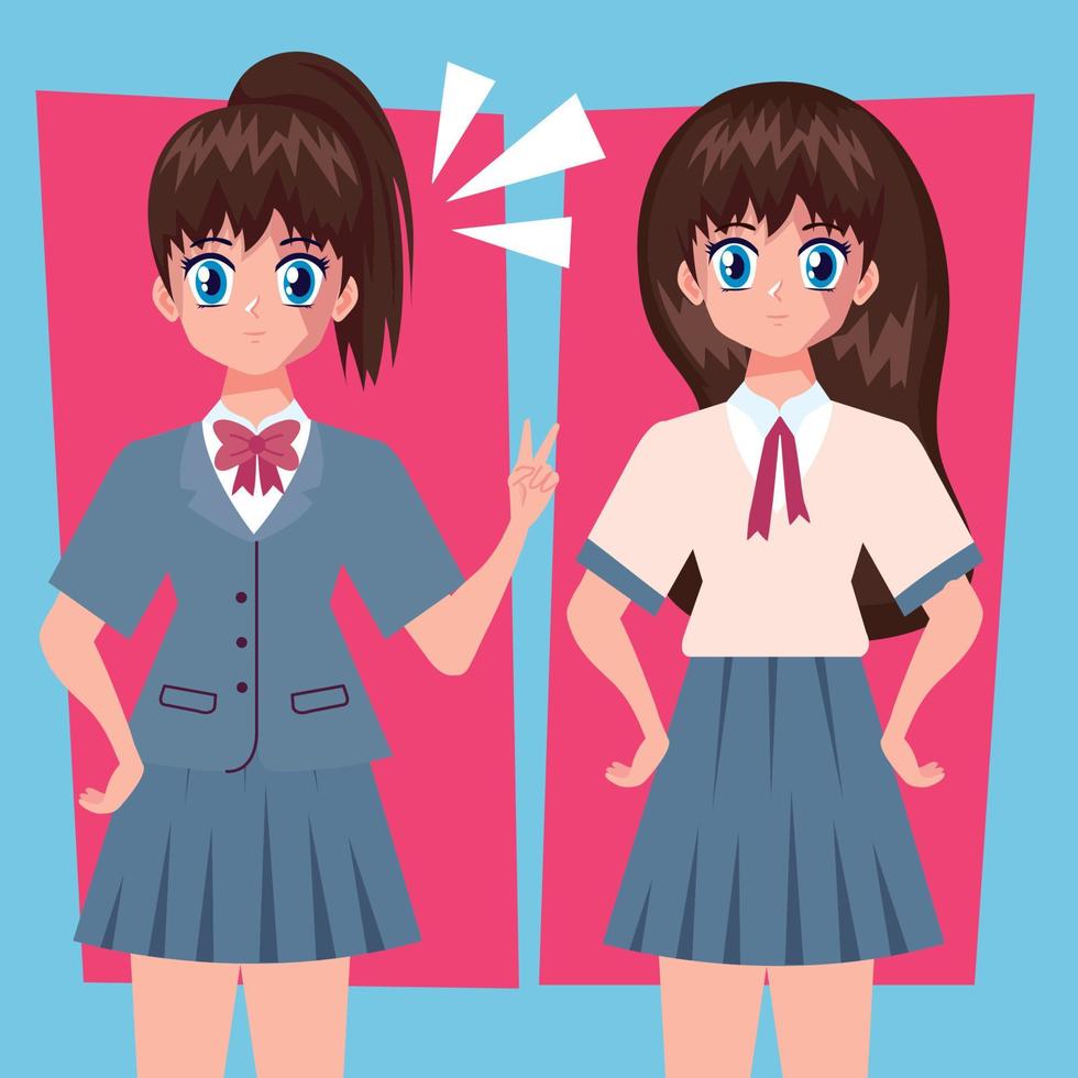 anime estudiantes chicas pareja vector