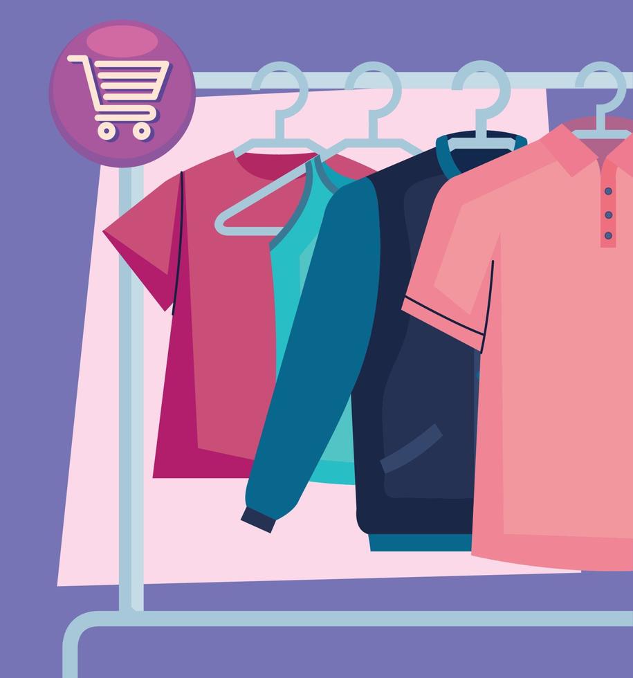 fashion clothes in store rack vector