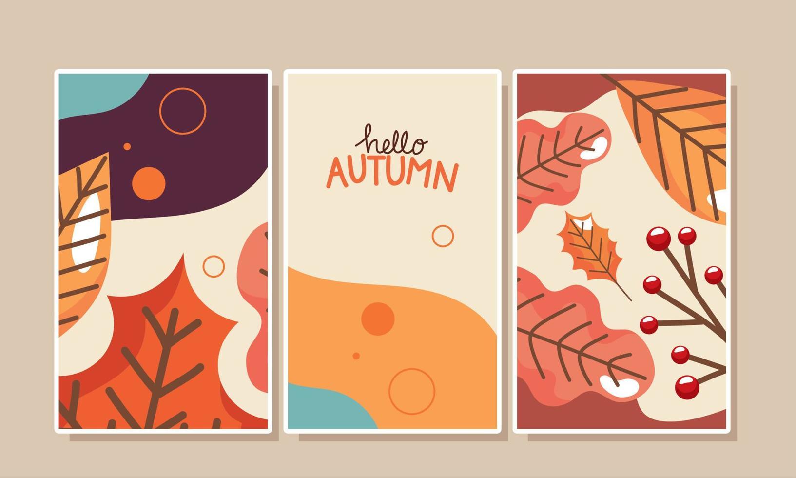 hola tarjetas de letras de otoño vector