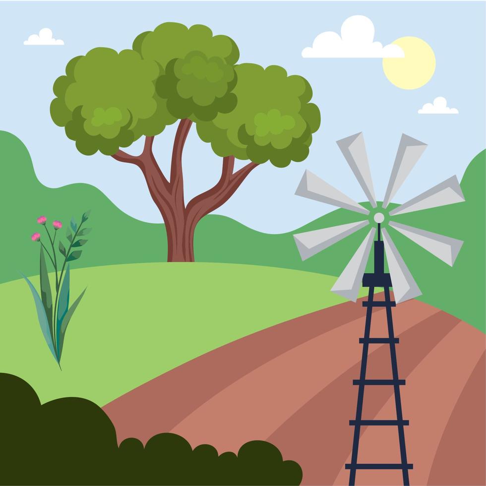 windmill and camp scene vector