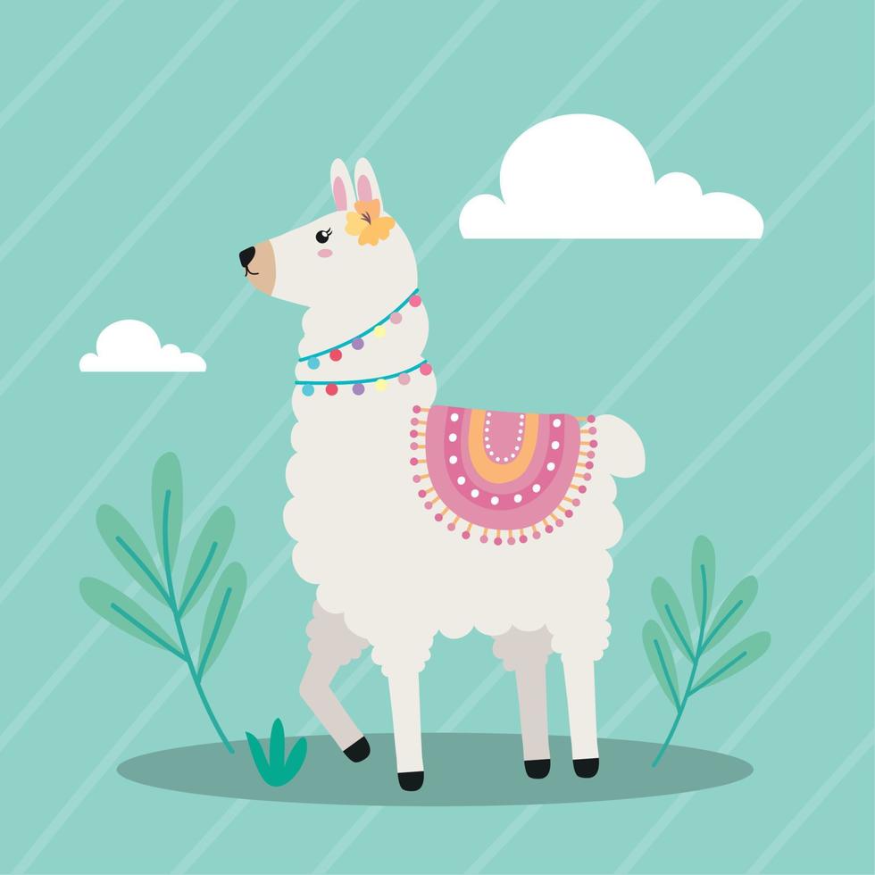 sweet llama walking vector