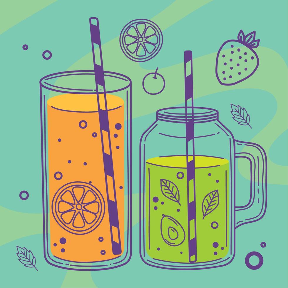 orange and avocado detox drinks vector