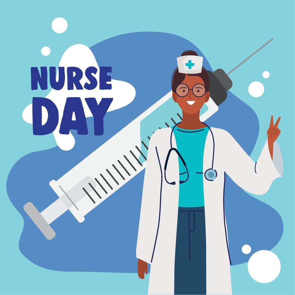 nurse day lettering with vaccine vector