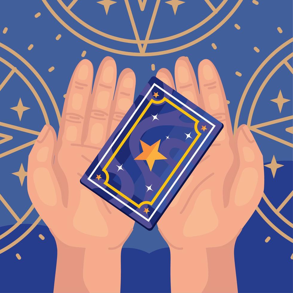 hands with tarot card vector