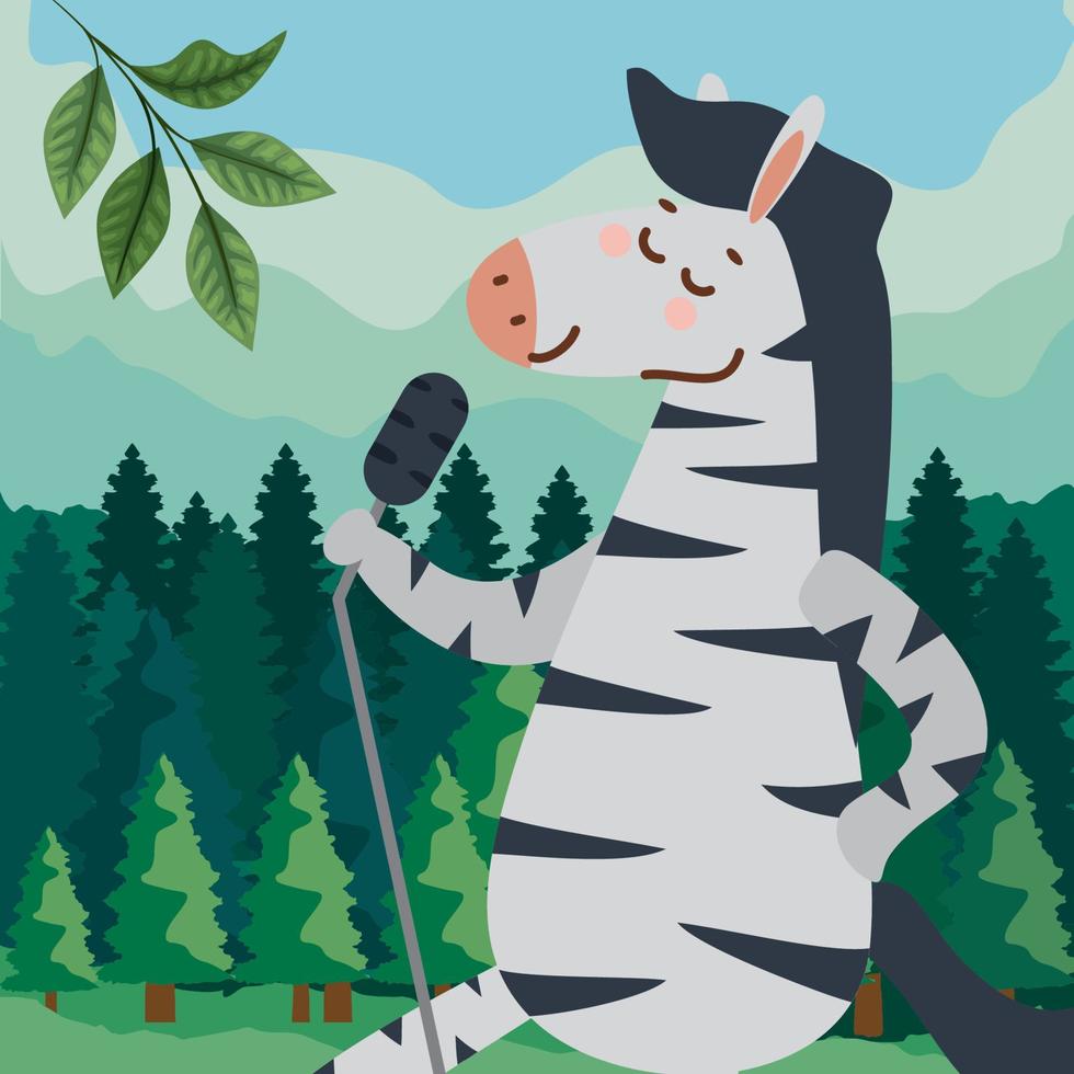 zebra singing with microphone vector