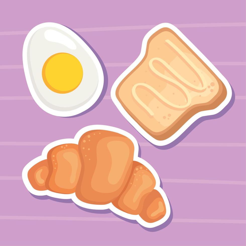 croissant and egg boiled vector
