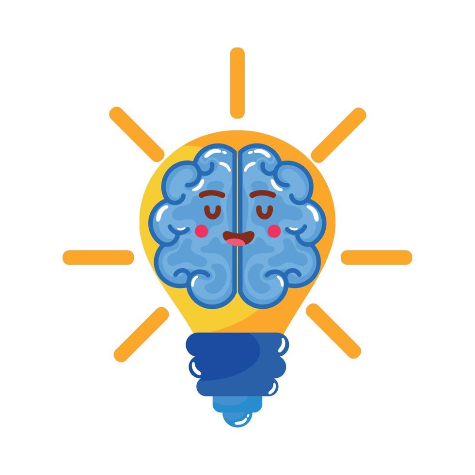 bulb with brain kawaii vector