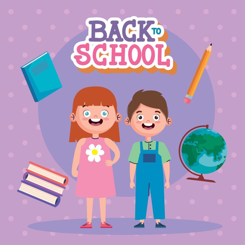 back to school lettering with kids couple vector