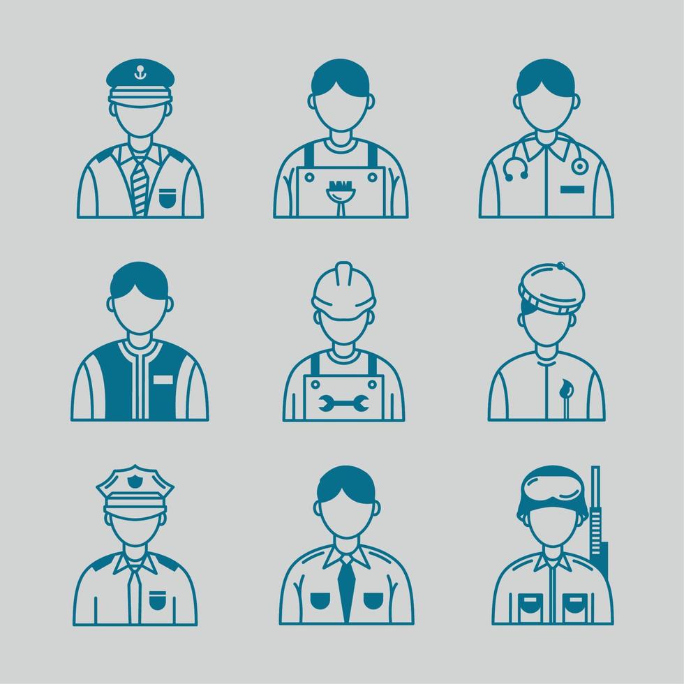nine Professionals workers characters vector
