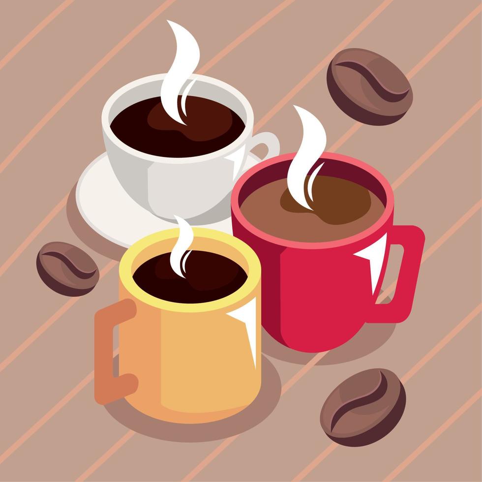 coffee isometric cups and mugs vector