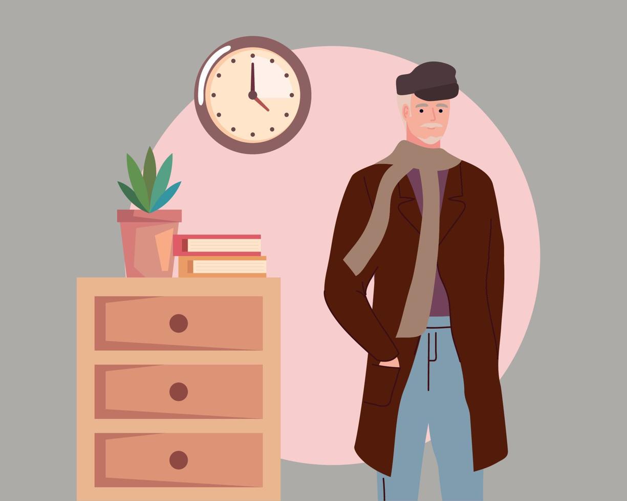 old man modeling with scarf vector
