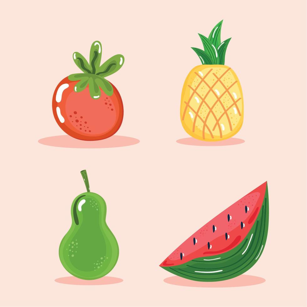 icons with fruits and vegetables vector