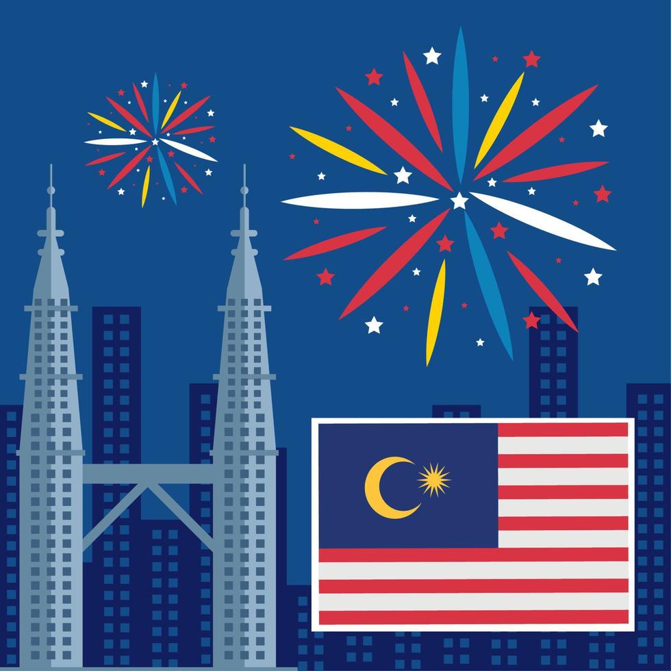 petronas towers with fireworks vector