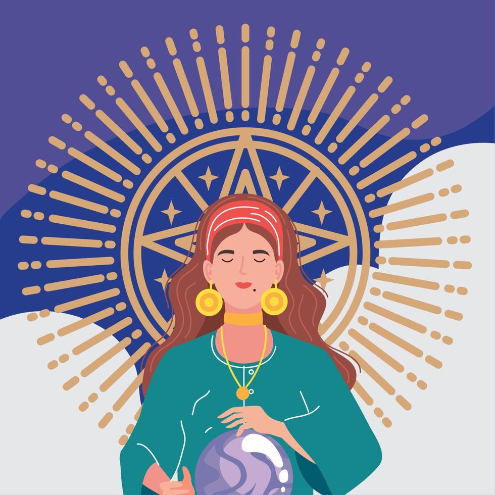 fortune teller with crystal ball and symbol vector
