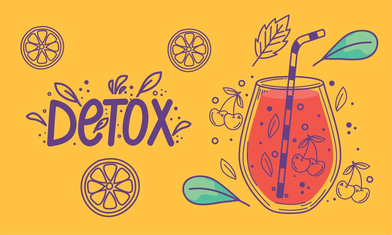 detox lettering and cherries fruits vector