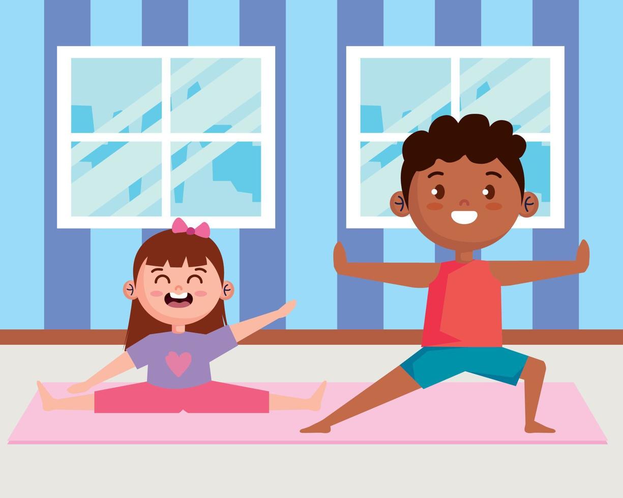 yoga para niños pequeños en el gimnasio vector