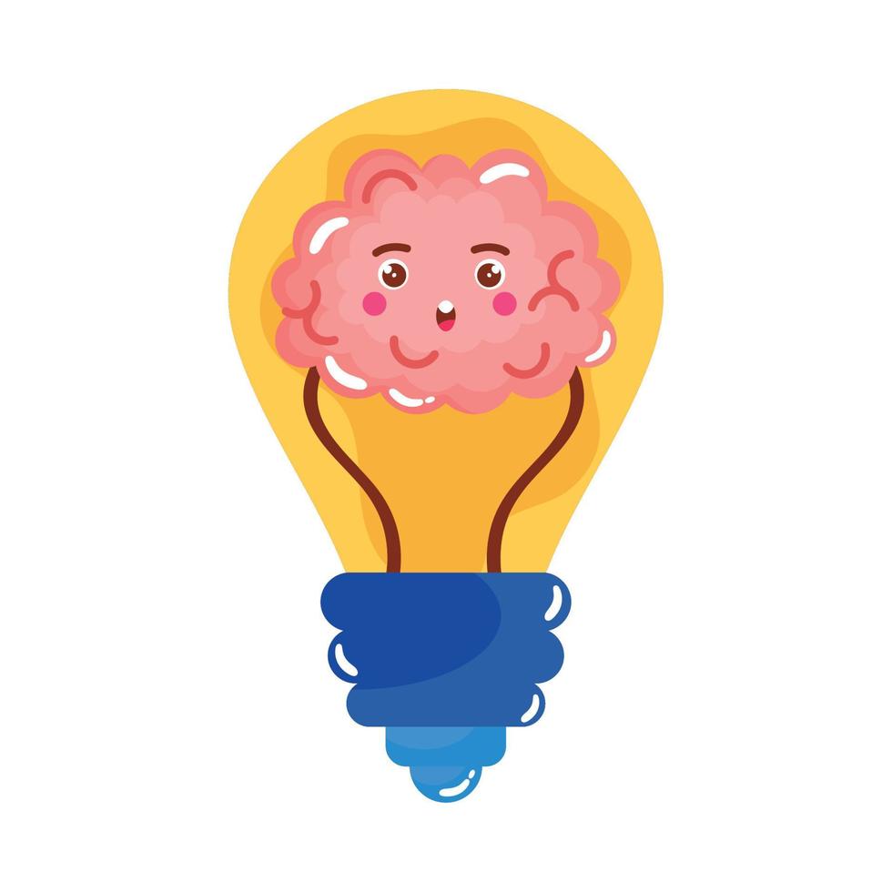 brain kawaii in bulb vector