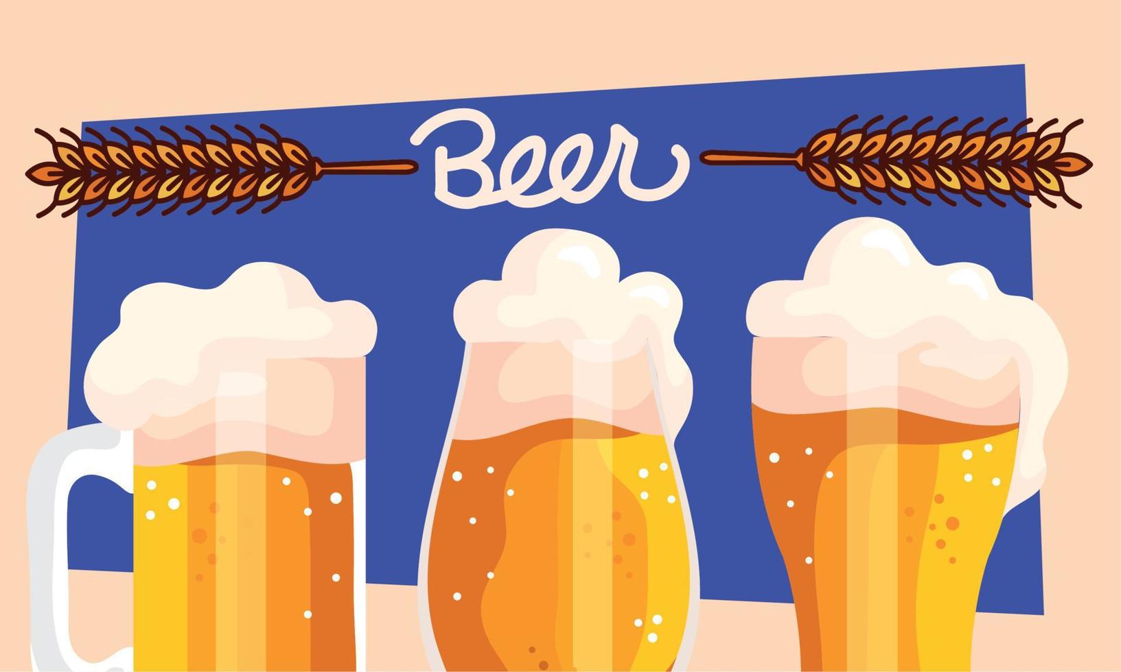 beer lettering and containers vector