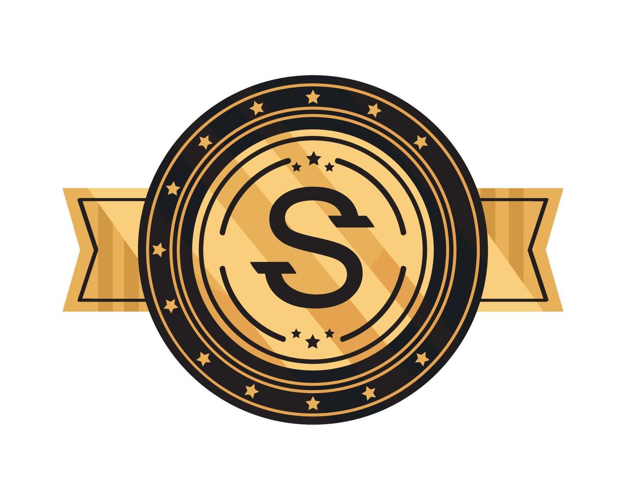 golden emblem and ribbon vector