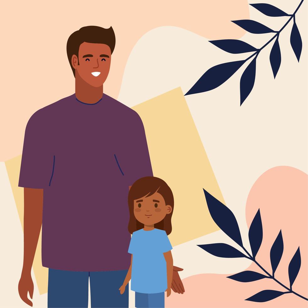 afro dad and daughter vector