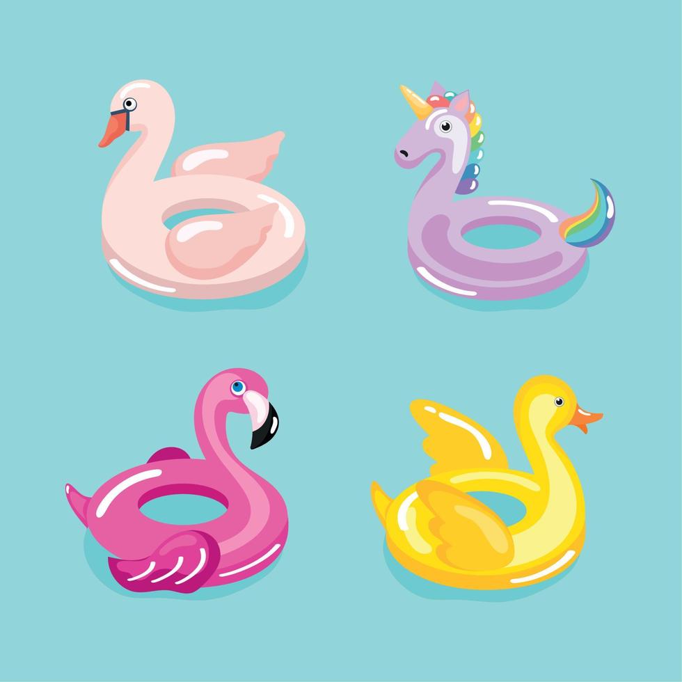 four pool floats icons vector