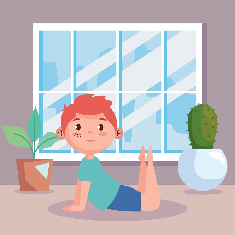 little redhead boy yoga vector