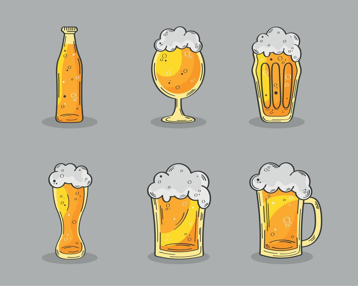 seis cervezas bebidas iconos vector