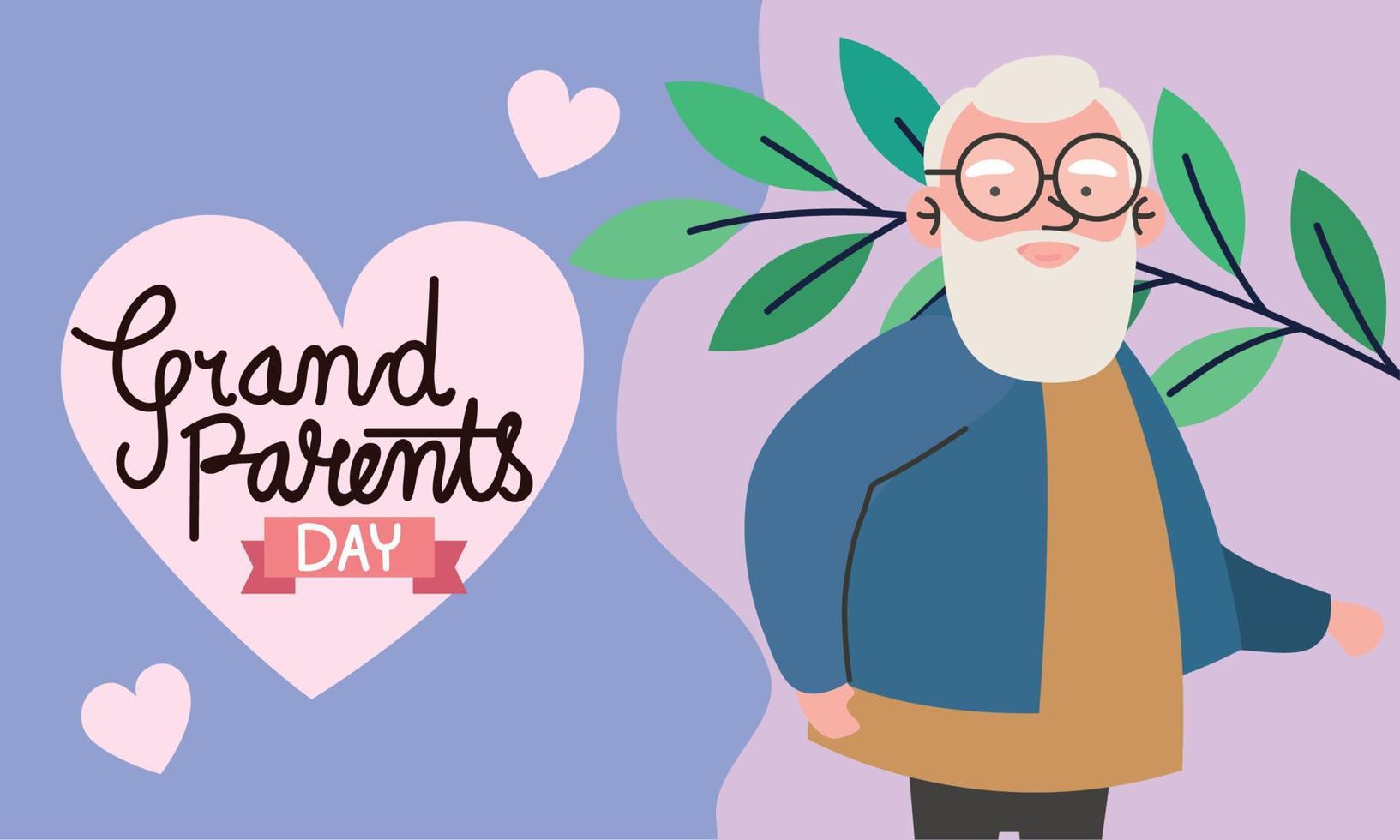 grandparents day lettering with old man vector