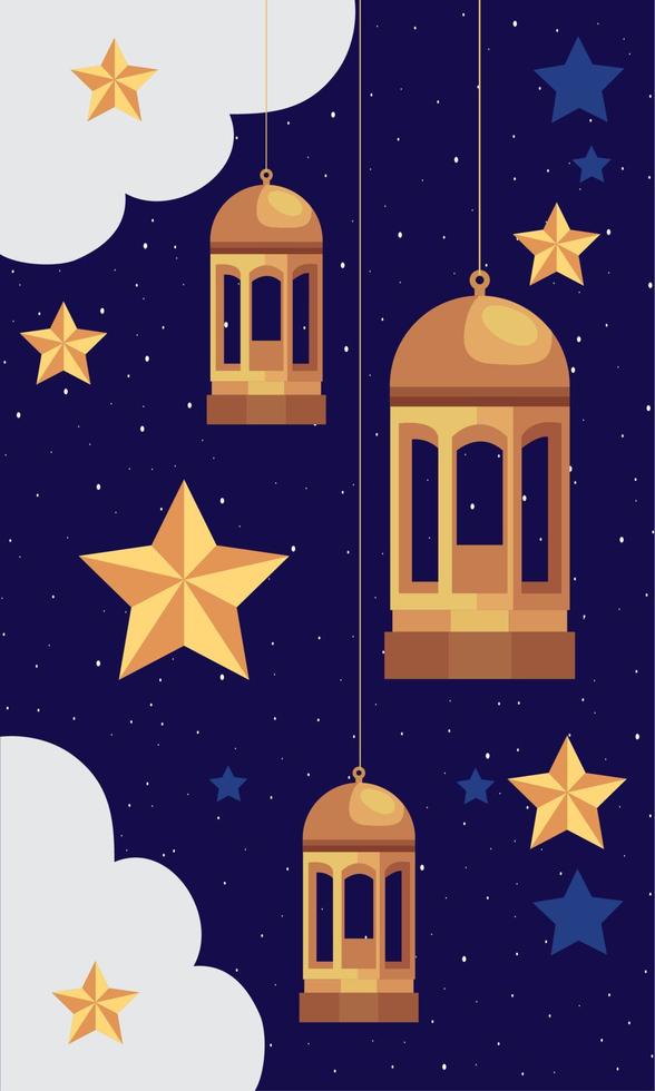 muslim golden lanterns hanging vector