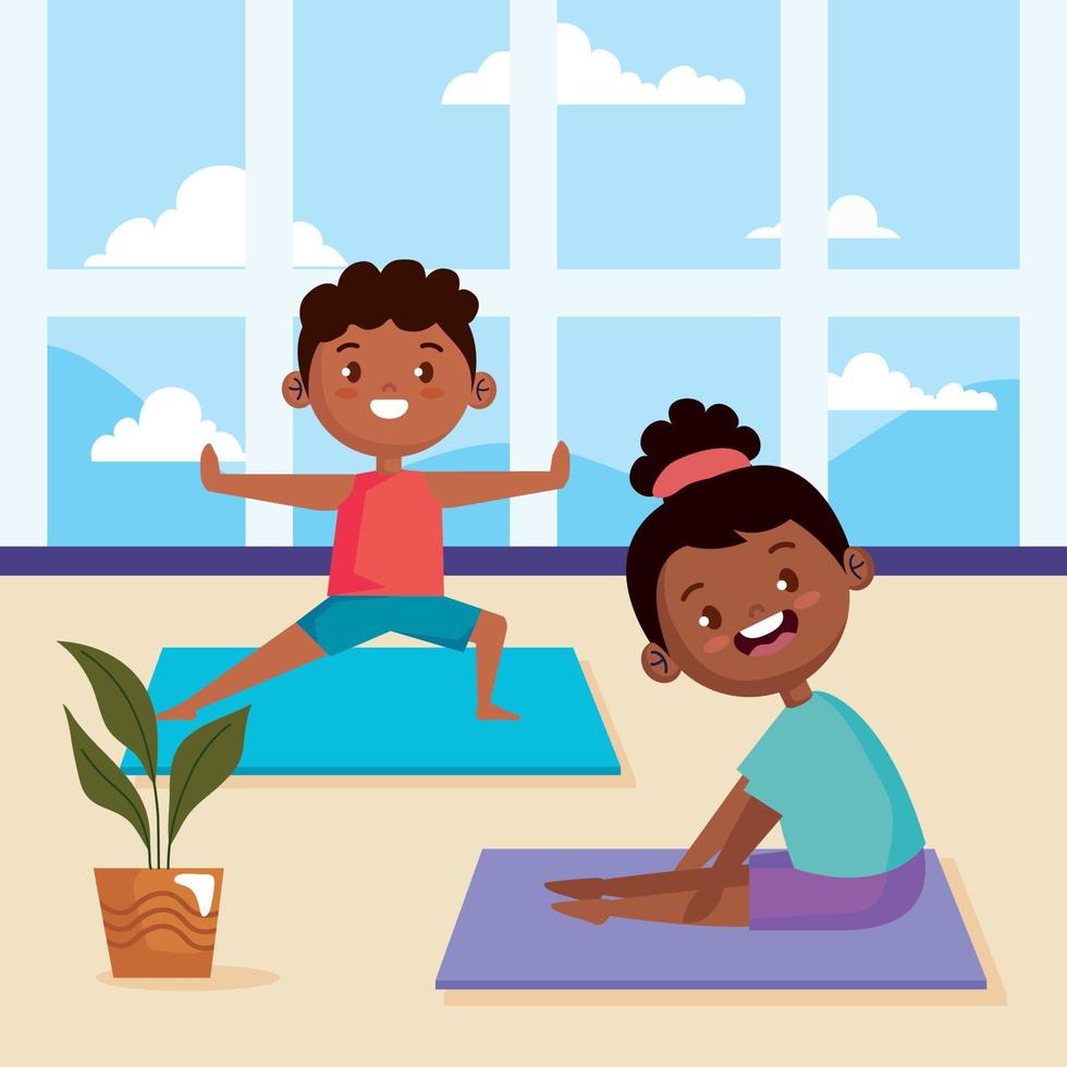 yoga para niños pequeños afro vector