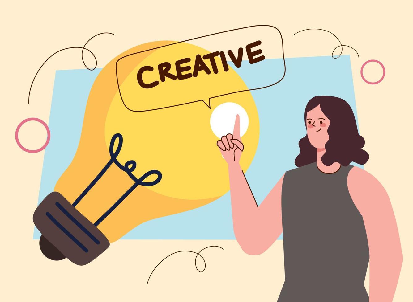 creative woman touching bulb vector