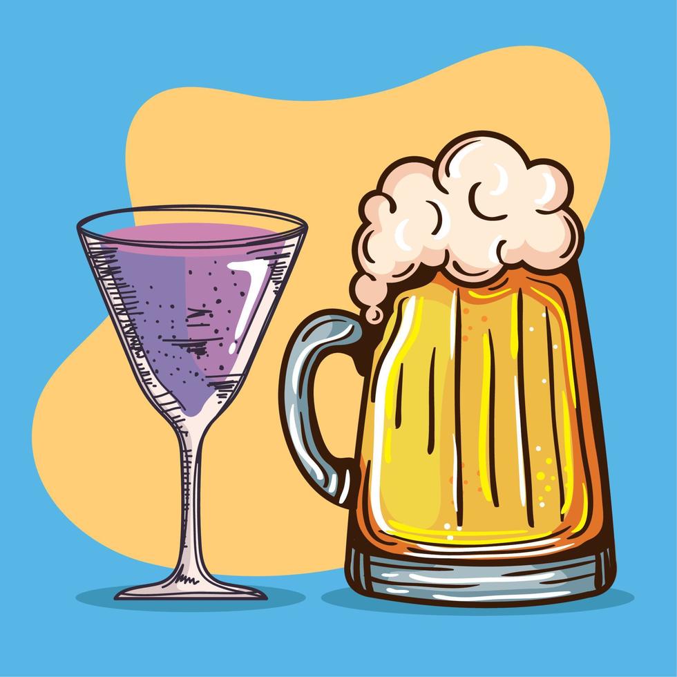 beer jar and cup drinks pair vector