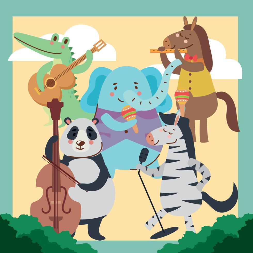 cuatro animales tocando instrumentos vector