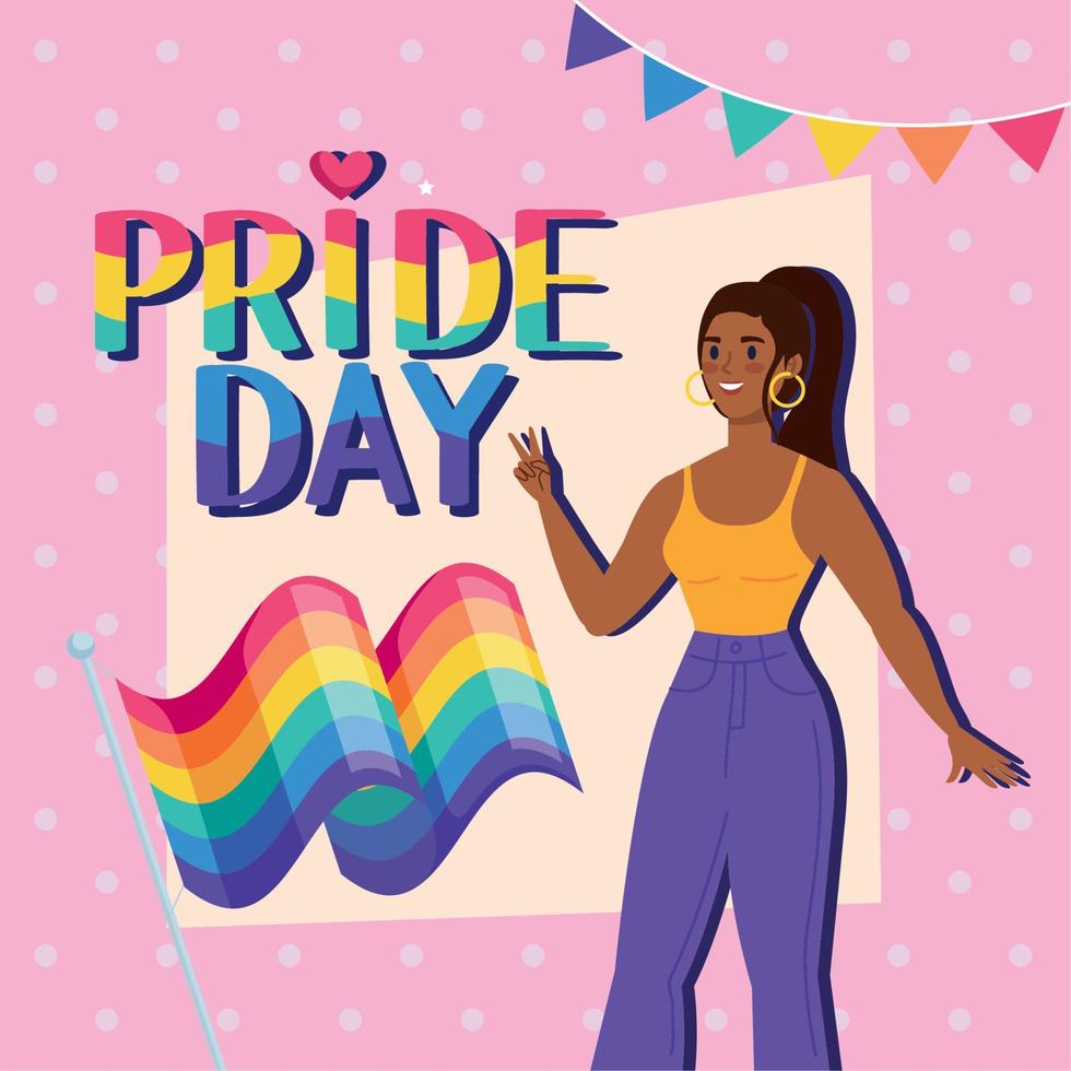 pride day lettering with afro lesbian vector